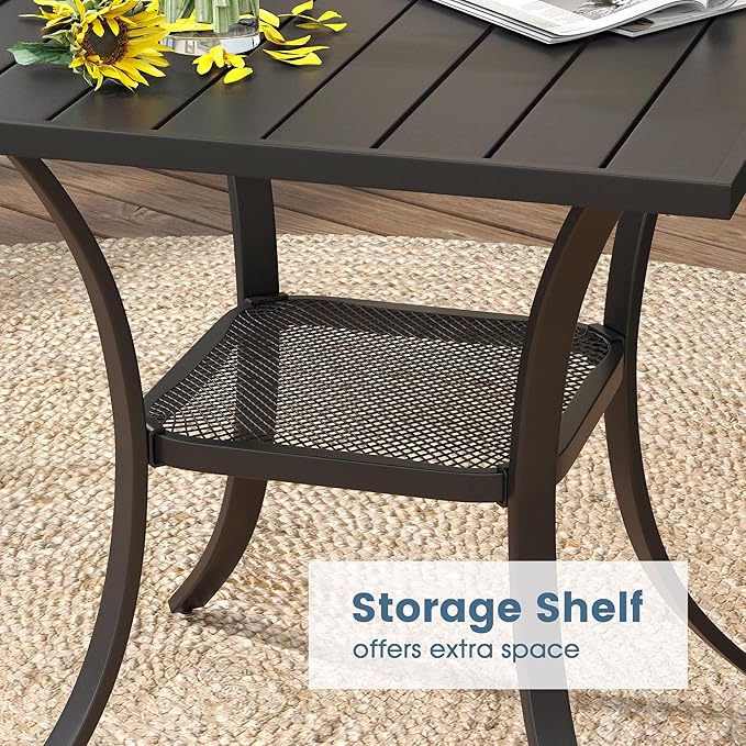 DIFY 27.6" Square Patio Dining Table, Black Small Outdoor Bistro Table with Rust Resistant Metal Frame, Ideal for Lawn, Backyard and Deck