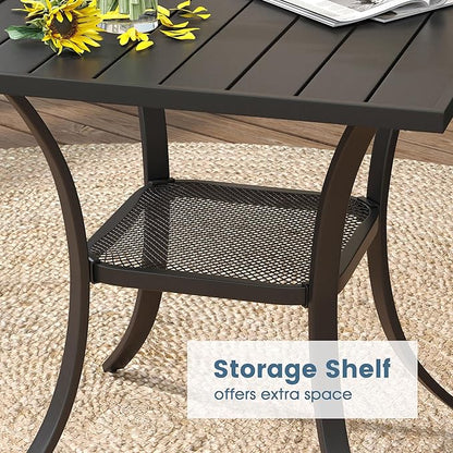 DIFY 27.6" Square Patio Dining Table, Black Small Outdoor Bistro Table with Rust Resistant Metal Frame, Ideal for Lawn, Backyard and Deck