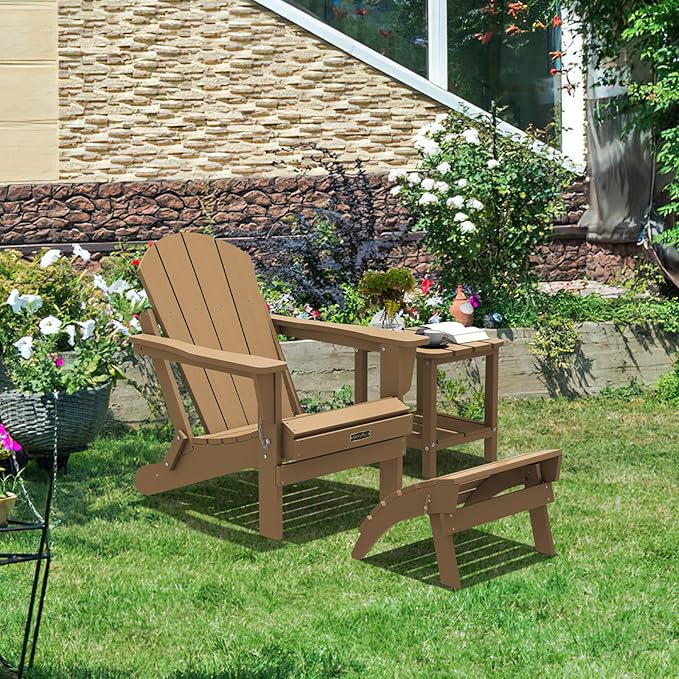 SERWALL Folding Adirondack Ottoman, Adirondack Footrest Without Assembly, Brown