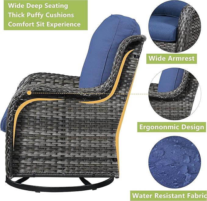 Rilyson Wicker Patio Furniture Set - 7 Piece Rattan Outdoor Sectional Conversation Sets with 2 Rocking Swivel Chairs - Photo 8