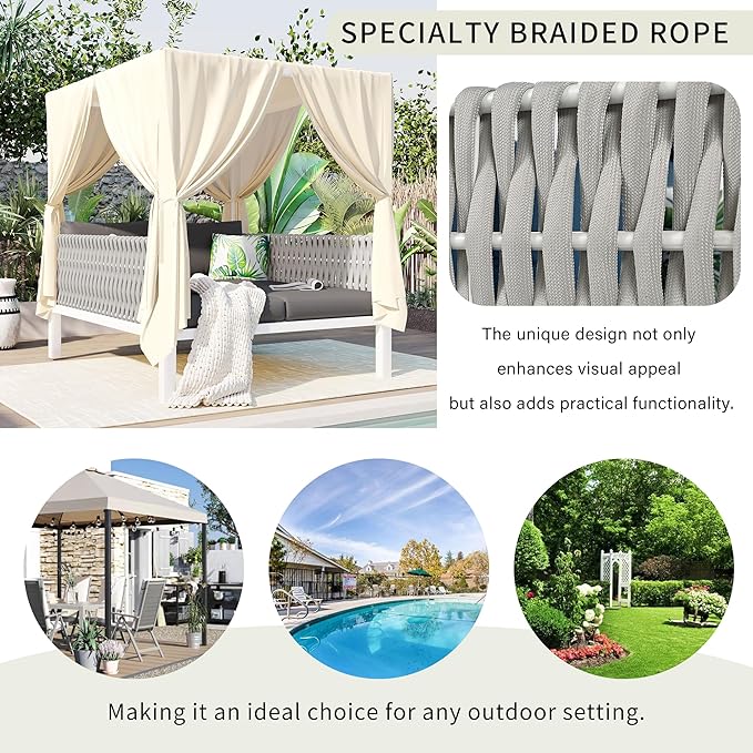 Merax Outdoor Patio Daybed with Soft Cushions and Curtains - Photo 6