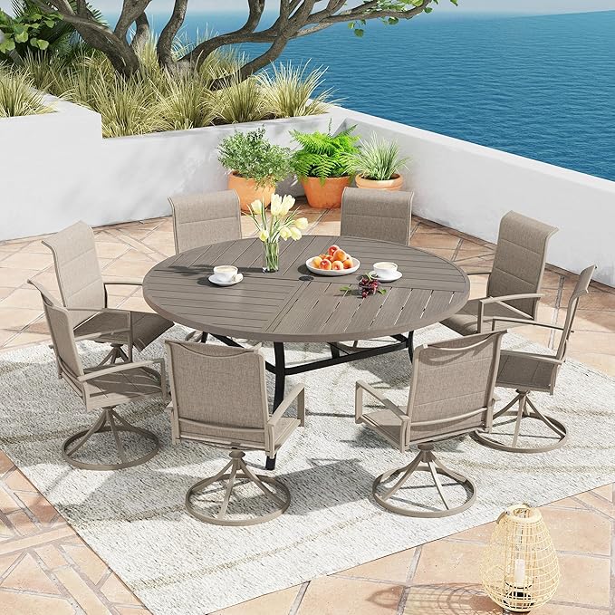 Patio Dining Table for 8-10, Round Metal Outdoor Table with Storage Shelf, 1.57" Umbrella Hole - Photo 2