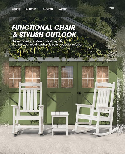 KINGYES HDPE Patio Rocking Chair Set of 2, Outdoor Rocking Chairs Porch Rocker for Adults, White