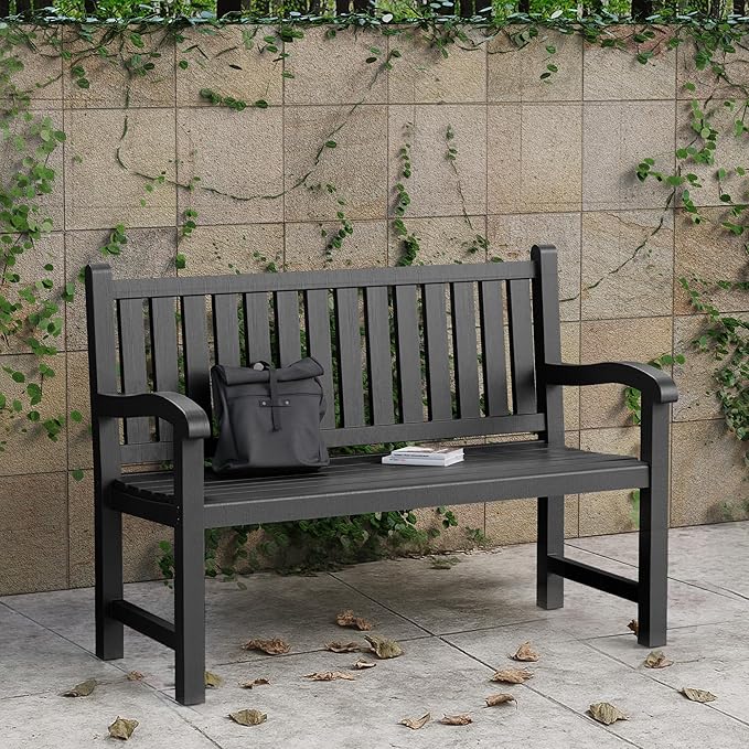 Garden Bench – Resin Classic Outdoor Bench, All-Weather Front Porch Bench for Patio, Yard & Garden