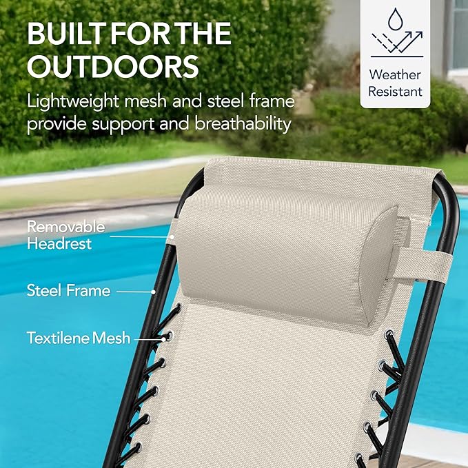 Best Choice Products Outdoor Folding Rocking Chair, Zero Gravity Lounge Chair, Patio Rocker w/Headrest Pillow - Ivory - Photo 7