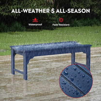 Costaelm Outdoor Benches Weatherproof, All Weather Resistant Park Bench Poly Lumber Backless Garden Bench Seat for Entryway Front Porch, Navy Blue