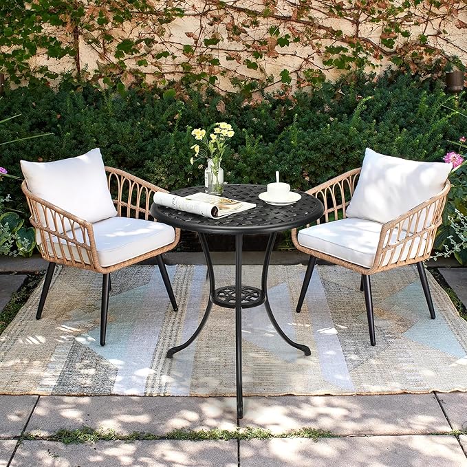24 Inch Round Cast Aluminum Bistro Table - Outdoor Patio Coffee Table with Umbrella Hole - Photo 6