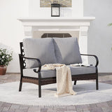 Metal Patio Furniture Loveseat with 5.75" Extra Thick Waterproof Cushion - Photo 1