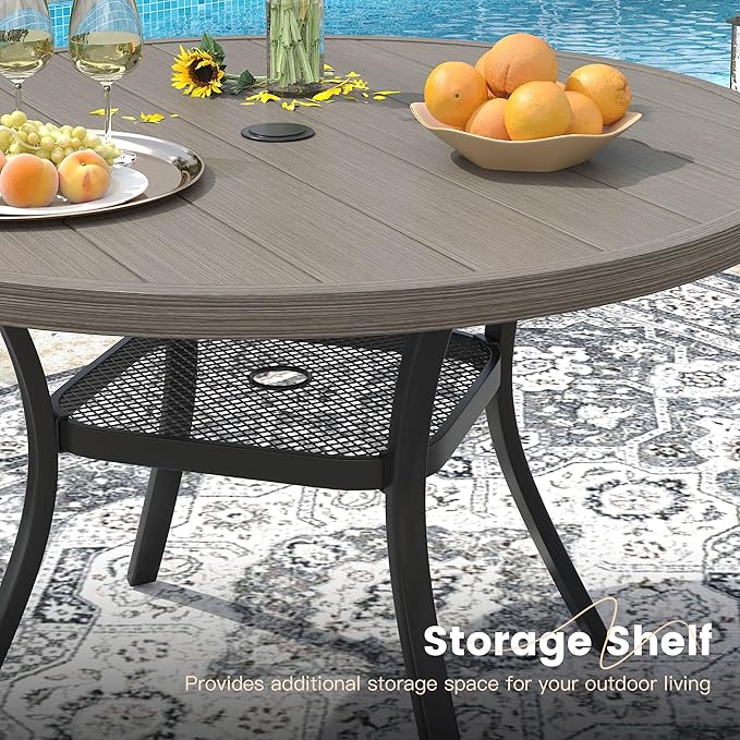 VICLLAX 40.6" Round Metal Outdoor Dining Table for 4, Patio Table with Umbrella Hole and Storage Shelf for Garden, Lawn - Photo 6