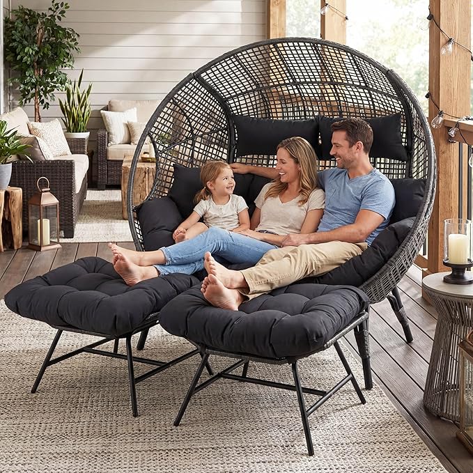 NICESOUL Indoor Outdoor Double Egg Chair with Footrest Padded Cushion - Photo 4