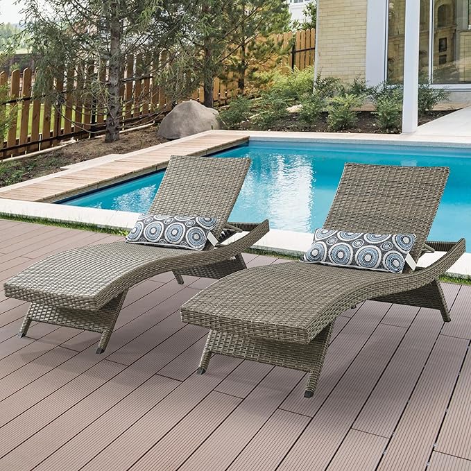 Outdoor Wicker Reclining Lounge Chair, 79" Rattan Patio Chaise Lounges for Poolside, Garden, Backyard, Set of 2 - Photo 1