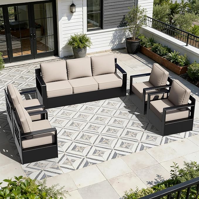 Outdoor Aluminum Furniture Set, 5-Piece Patio Conversation Set, 4 Chairs and 1 Sofa, All-Weather Metal Frame - Photo 1