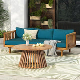 Merax Outdoor Acacia Wood Conversation Set - Patio 3-Seat Loveseat Sofa w/Coushion and Round Coffee Table for Backyard - Photo 2