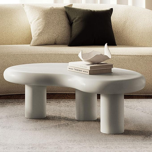 Modway Elowen Coffee Table in White - Concrete Sculptural Center Table for Indoor and Outdoor Spaces