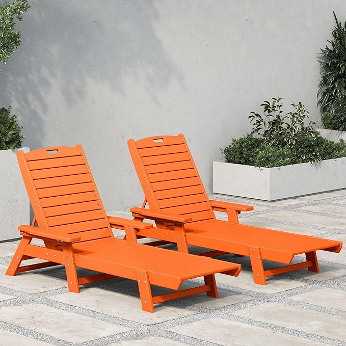 WestinTrends Malibu Poly Reclining Chaise Lounge (Set of 2) Orange