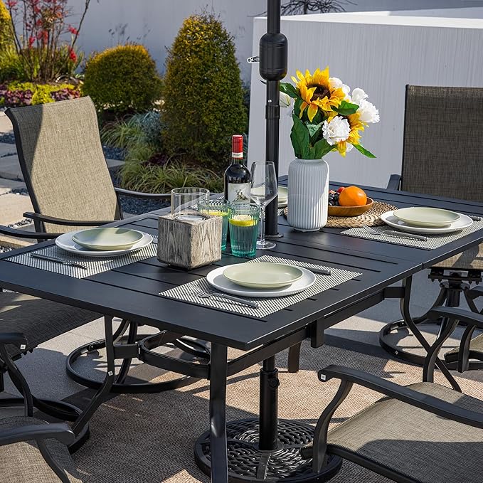 Sour Citrus Rectangular Outdoor Metal Patio Dining Table with Umbrella Hole, Weather-Resistant Table for Garden - Photo 5
