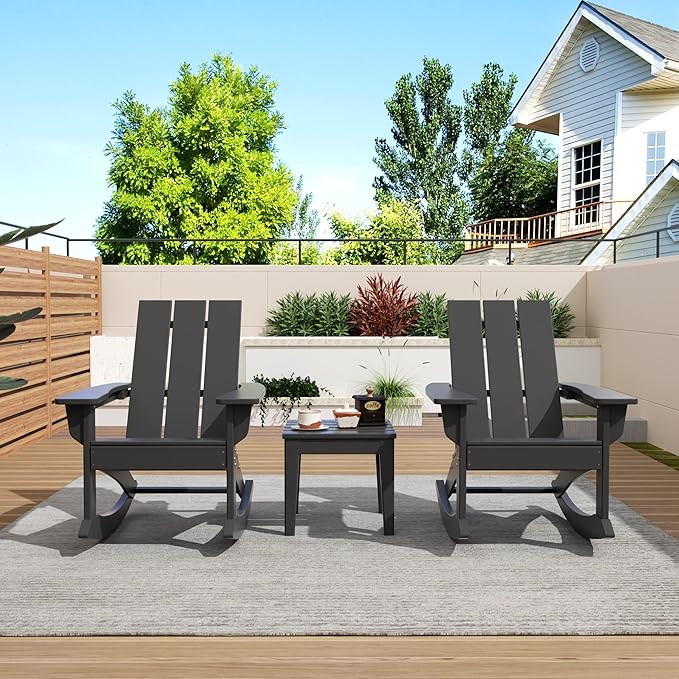 WO WESTIN OUTDOOR HDPE Shoreside Modern Rocking Poly Adirondack Chair (Set of 2),Gray