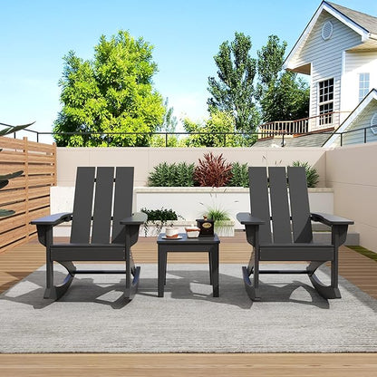 WO WESTIN OUTDOOR HDPE Shoreside Modern Rocking Poly Adirondack Chair (Set of 2),Gray