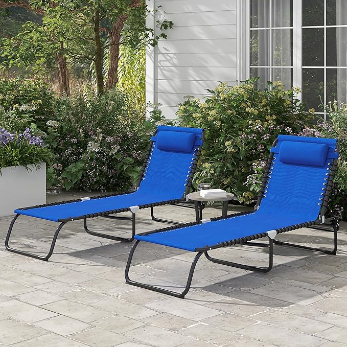 Outsunny Folding Chaise Lounge Chair Set of 2, Patio Sun Tanning Chair - Photo 2