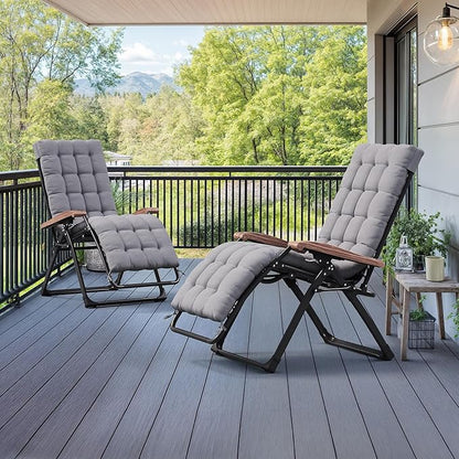 PURPLE LEAF Outdoor Reclining Chair Set of 2 Patio Zero Gravity Chaise Lounge Folding Chair with Removable Cushion Adjustable Headrest for Lawn Camping Beach Pool Grey