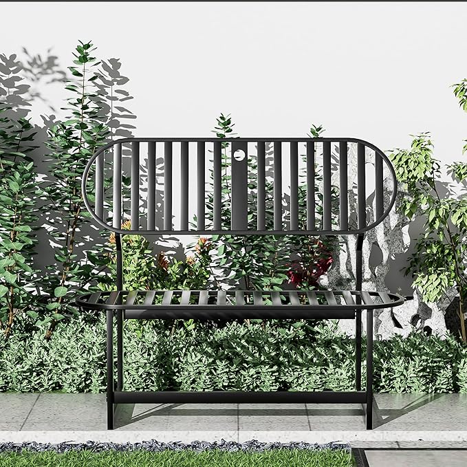 Convertible Bench, 2 in 1 Carbon Steel Picnic Table, Transforming Interchangeable Outdoor Table with Umbrella Hole, for Outside Patio Porch Backyard Park Garden 1 Pack Black Bench