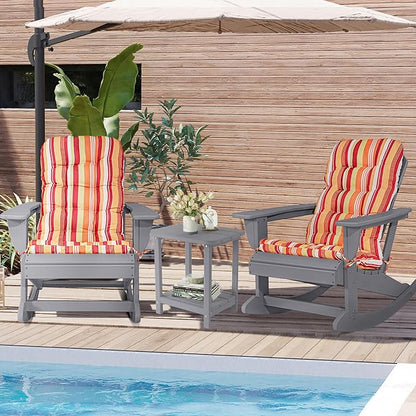 Sundale Outdoor Adirondack Rocking Chair with Cushion Set of 2, Patio Plastic All Weather HDPE Rocker for Proch, Water Resistant for Outside, Garden, Pool, Yard, Grey