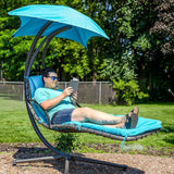 Sunnydaze Floating Chaise Lounger Swing Chair with Umbrella Canopy - Curved Steel Hammock Lounge Chair with Cushion and - Photo 6