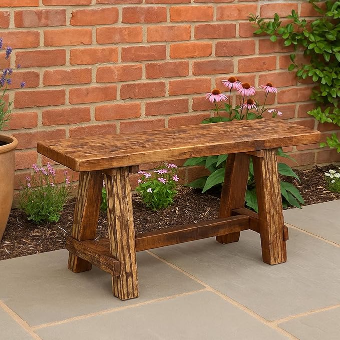 The Urban Port Wooden Garden Patio Bench with Retro Etching, Cappuccino Brown - Photo 2