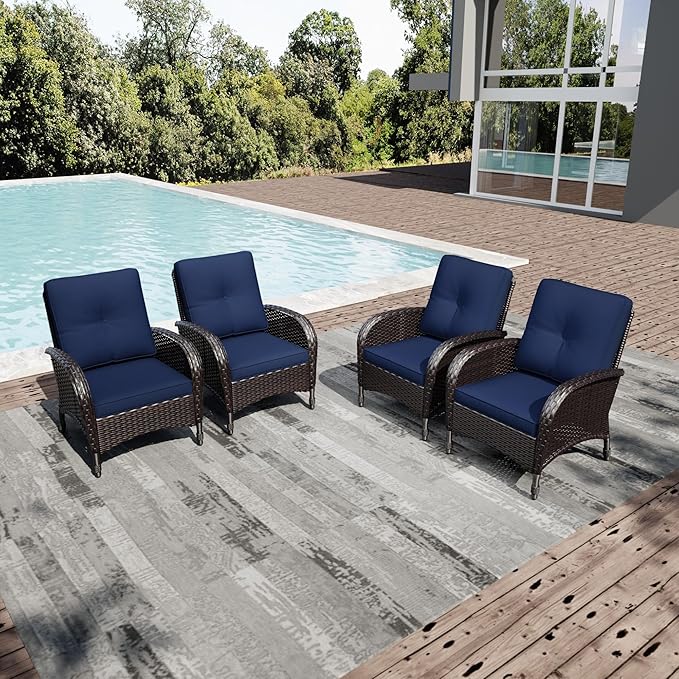 Joyside Wicker Patio Chairs, 4 Piece Rattan Outdoor Furniture with Thickened Cushions, High Back, Deep Seating - Photo 6