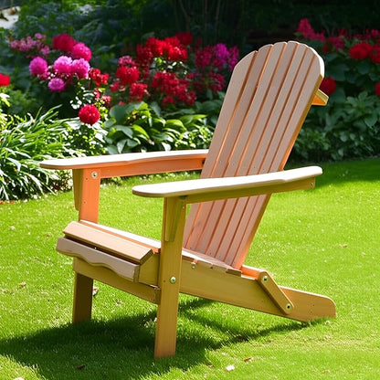 northbeam Wooden Folding Adirondack Chair Pre-Assembled Weather-Resistant Outdoor Chair for Patio, Lawn & Backyard, Wide Armrests, Back Rest & Seat Panel Assembled, Natural Cedar (Pre-Assembled)