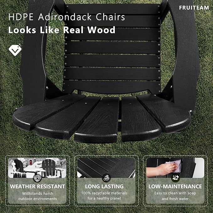 FRUITEAM Adirondack Chairs Set of 2, Recycled Poly Adirondack Chair Balcony Chair with Connecting Table, Weather-Resistant Outdoor Bar-Height Tall Adirondack Chairs for Patio, Pool, Yard, Lawn