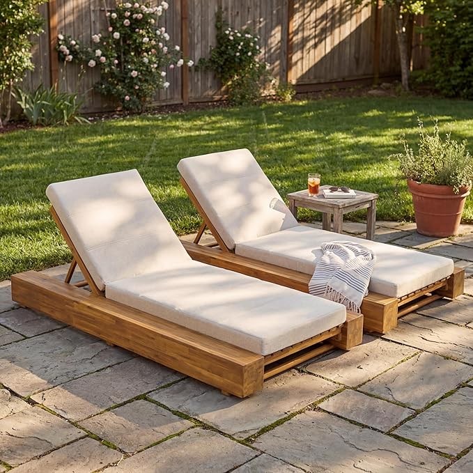 Christopher Knight Home Tory Acacia Wood Chaise Lounge Chair Outdoor Set of 2, Poolside Sun Lounger Recliner - Photo 1