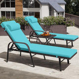 Patio Chaise Lounge Set 3 Pieces Outdoor Lounge Chair with Rattan Adjustable Backrest Armrest and Folding Table for - Photo 7