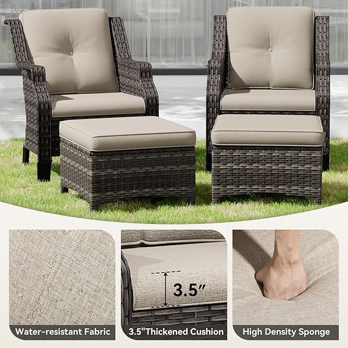 Wicker Patio Furniture Set - 4 Piece Rattan Outdoor Conversation Sets with 2 Wicker Patio Chairs, 2 Ottomans for Garden - Photo 3