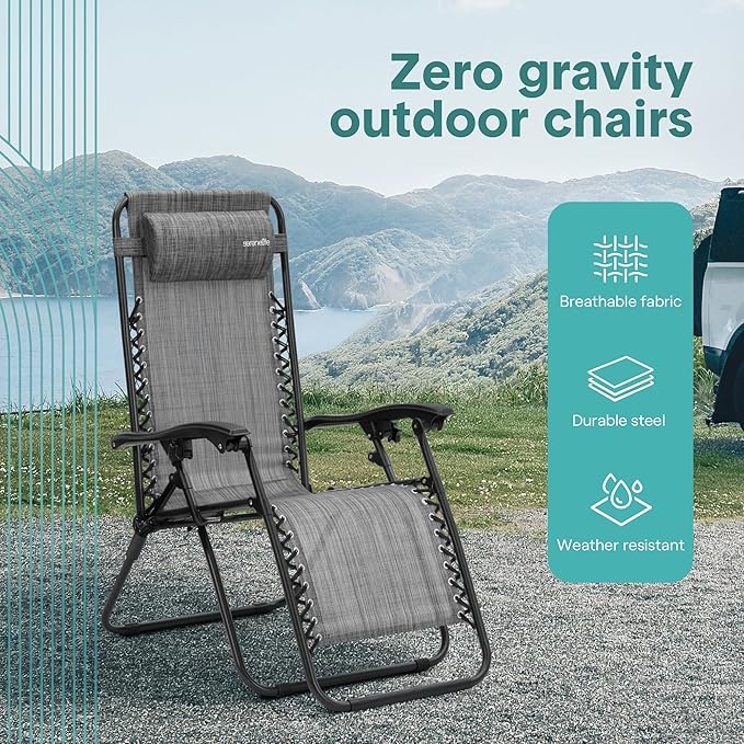 SereneLife Outdoor Zero Gravity Lounge Chair Set with Table – 2 Adjustable Recliners with Cup Holders, Headrest - Photo 4