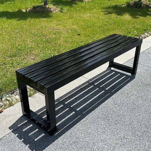 Backless Outdoor Garden Bench, Park Bench with Slatted Seat, All Weather Outdoor Benches, 2-3 Person Seat Front Porch Benches Outdoor, Metal Frame, 880 Lbs Capacity, for Garden, Park(Black,120cm/47in)