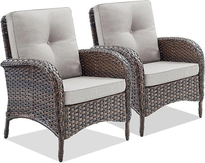 Belord Patio Club Chair Wicker Chairs - Outdoor High Back Chair Set of 2 Patio Furniture Set Rattan Seating with Removable Cushions for Porch Balcony Deck Pool Sunroom Light Brown/Beige