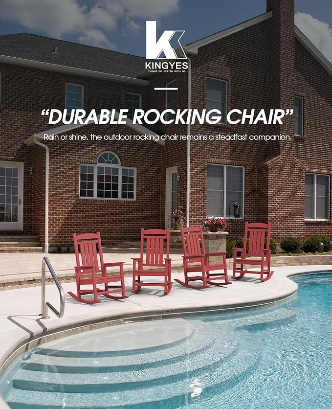 KINGYES Outdoor Rocking Chair Set of 2, HDPE Patio Rocking Chairs with 330lbs Support for Adults, Dark Red