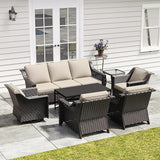 7 Pieces Outdoor Conversation Furniture Set - 77" Patio sofa, 2 Armchairs, 2 Swivel Glider Chairs, 1 Side Table - Photo 1