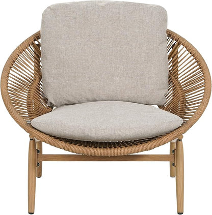 Merax Outdoor Wicker Papasan Chair, Rattan Patio Papasan Egg Lounge Chair with Cozy Cushion, Low Seat Round Chair for Backyard Balcony Garden Poolside, Sunroom Furniture, Easy Assembly, Beige