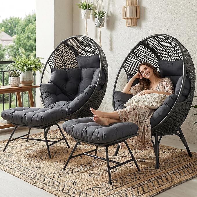 NICESOUL® 2 Person Wicker Stationary Egg Chair Indoor Outdoor Egg Basket Lounge Chair Oversized Egg Seat with Legs - Photo 2