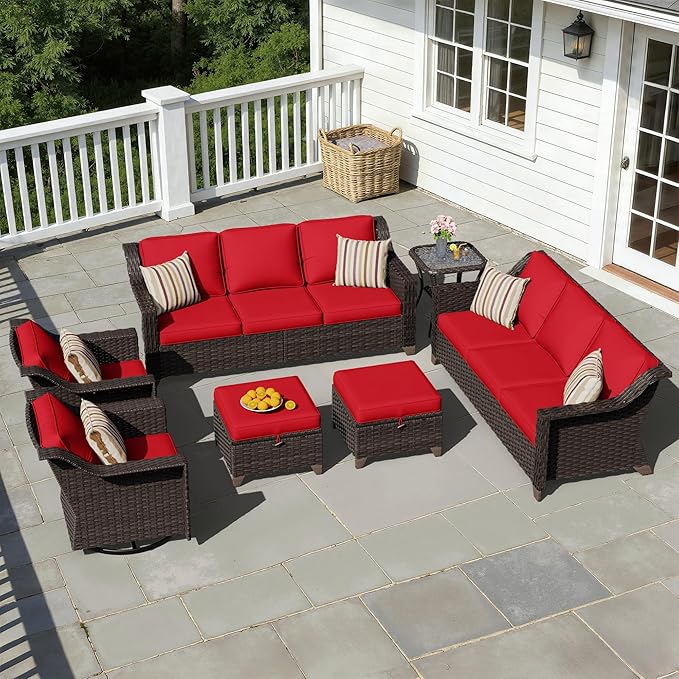 7 Pieces Patio Conversation Furniture Set - 2 Sofas, 2 Ottomans, 2 Swivel Chairs, 1 Side Table - Photo 1