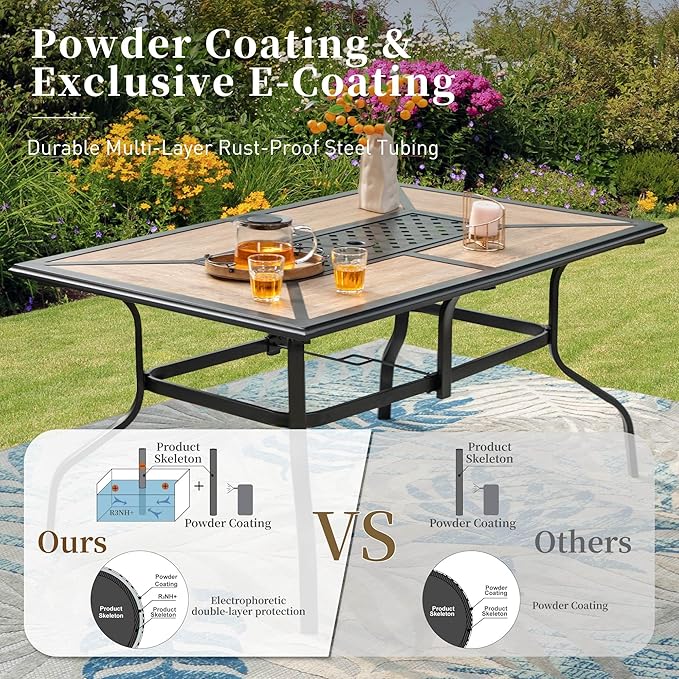 61" Patio Dining Table for 6, Teak Color Rectangle Patio Table with Umbrella Hole - Photo 5
