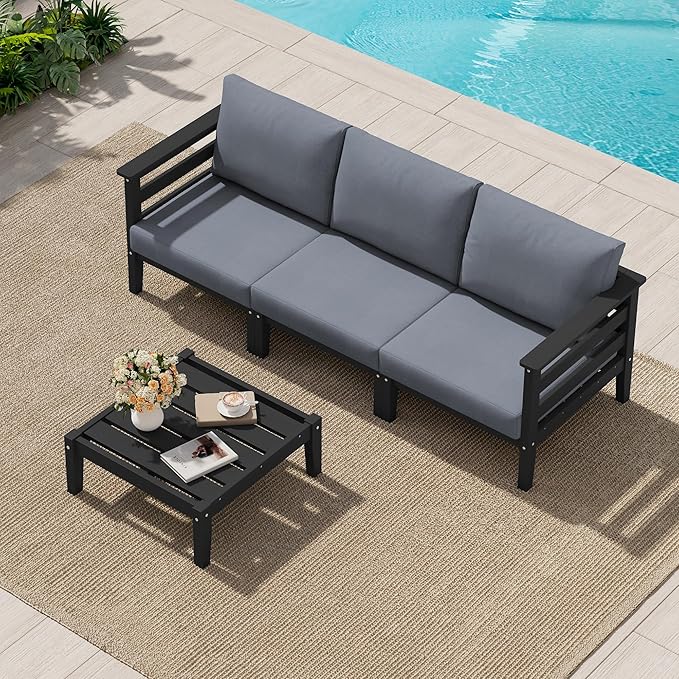 SERWALL HDPE Patio Furniture Set, 4 Pieces Outdoor Sectional Sofa Set - Photo 1