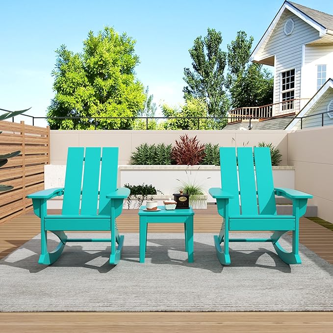 WO WESTIN OUTDOOR HDPE Shoreside Modern Rocking Poly Adirondack Chair (Set of 2),Turquoise
