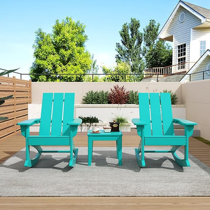 WO WESTIN OUTDOOR HDPE Shoreside Modern Rocking Poly Adirondack Chair (Set of 2),Turquoise