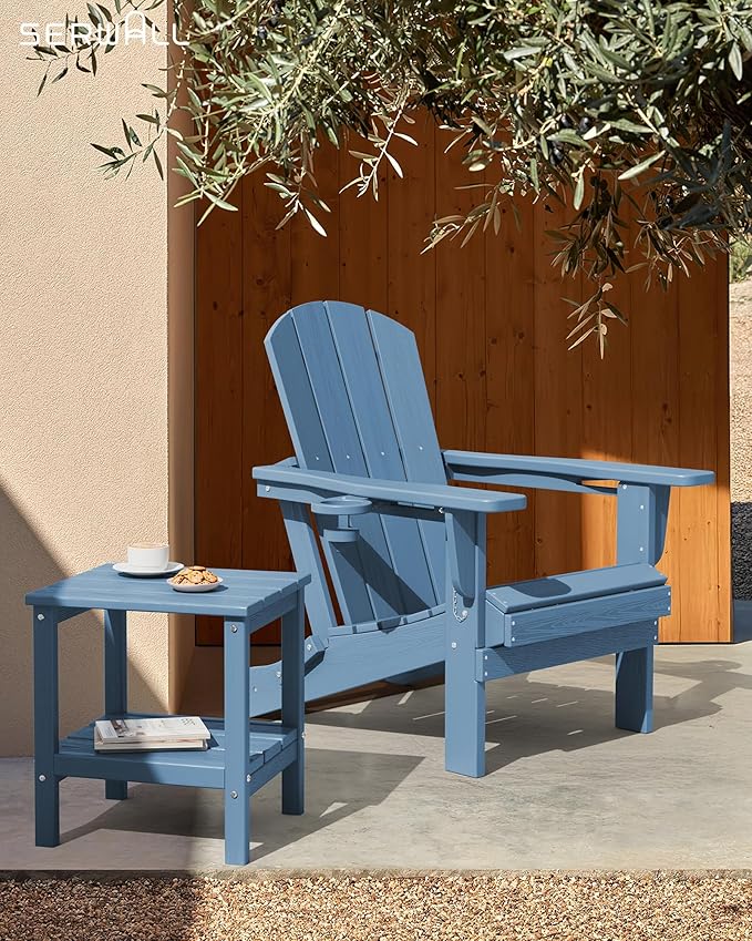 SERWALL 2-Tier HDPE Outdoor Side Table, Weatherproof Rectangular Adirondack Side Table, Blue - Photo 2