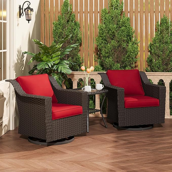 3 Pieces Patio Conversation Furniture Set - 2 Swivel Chairs, 1 Side Table - Photo 1