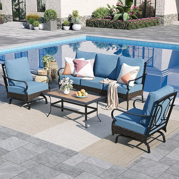 Sophia & William Patio Furniture Set, 4 Piece Metal Outdoor Conversation Set with 3-Seater Outdoor Couch, 2 Sofa Chairs - Photo 1