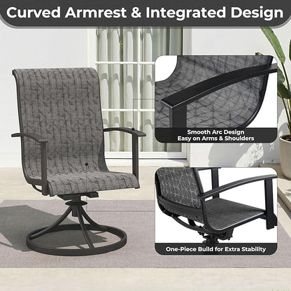 Grand patio Outdoor Swivel Dining Chairs 6-Piece Patio Dining Chair Set Mesh Sling Patio High Back Swivel Rockers, Black & Grey Plaid